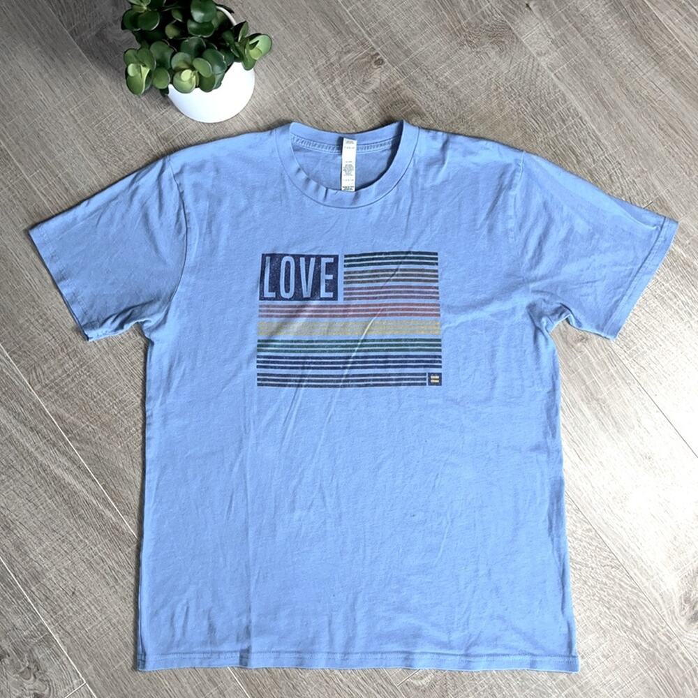 ROYAL APPAREL Blue Rainbow Crew Neck Short Sleeve LOVE  T-Shirt Men’s Size Large